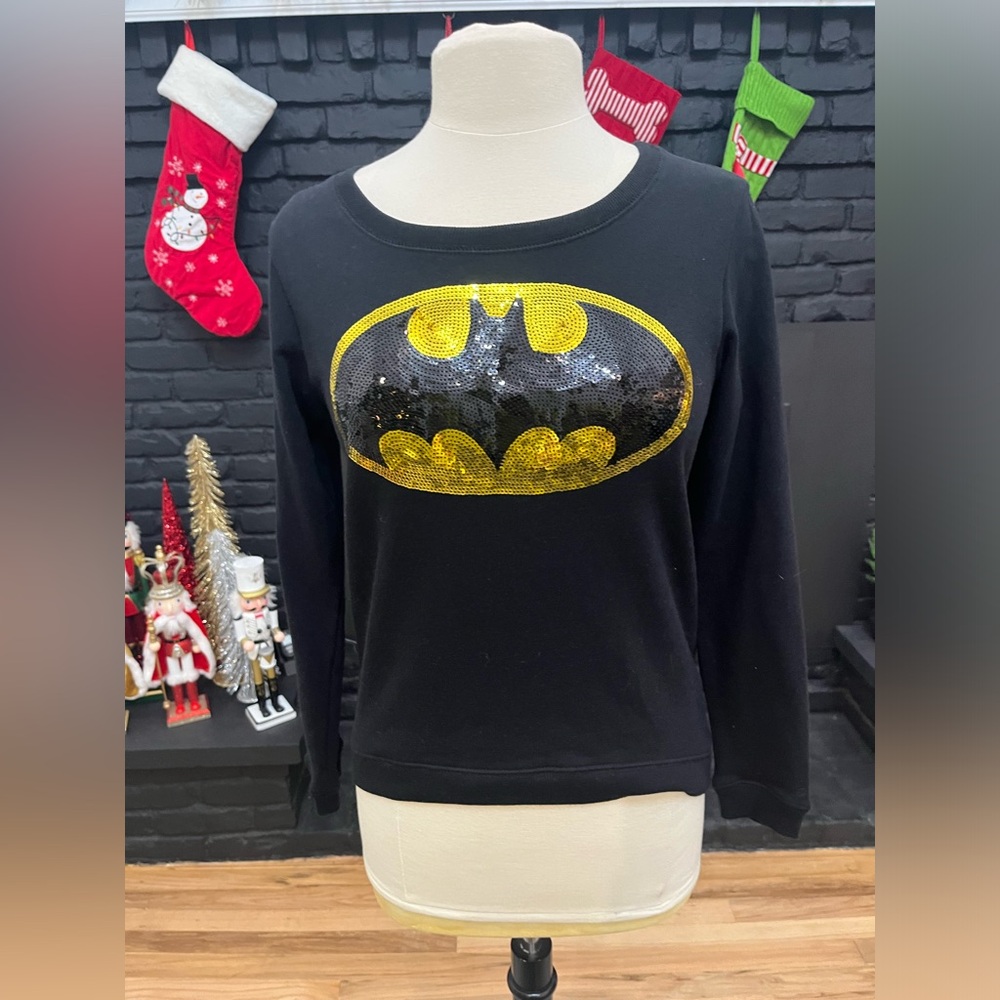 DC Comics Women's Small Multicolor‎ Batman Graphic Sequin Long Sleeve Sweatshirt